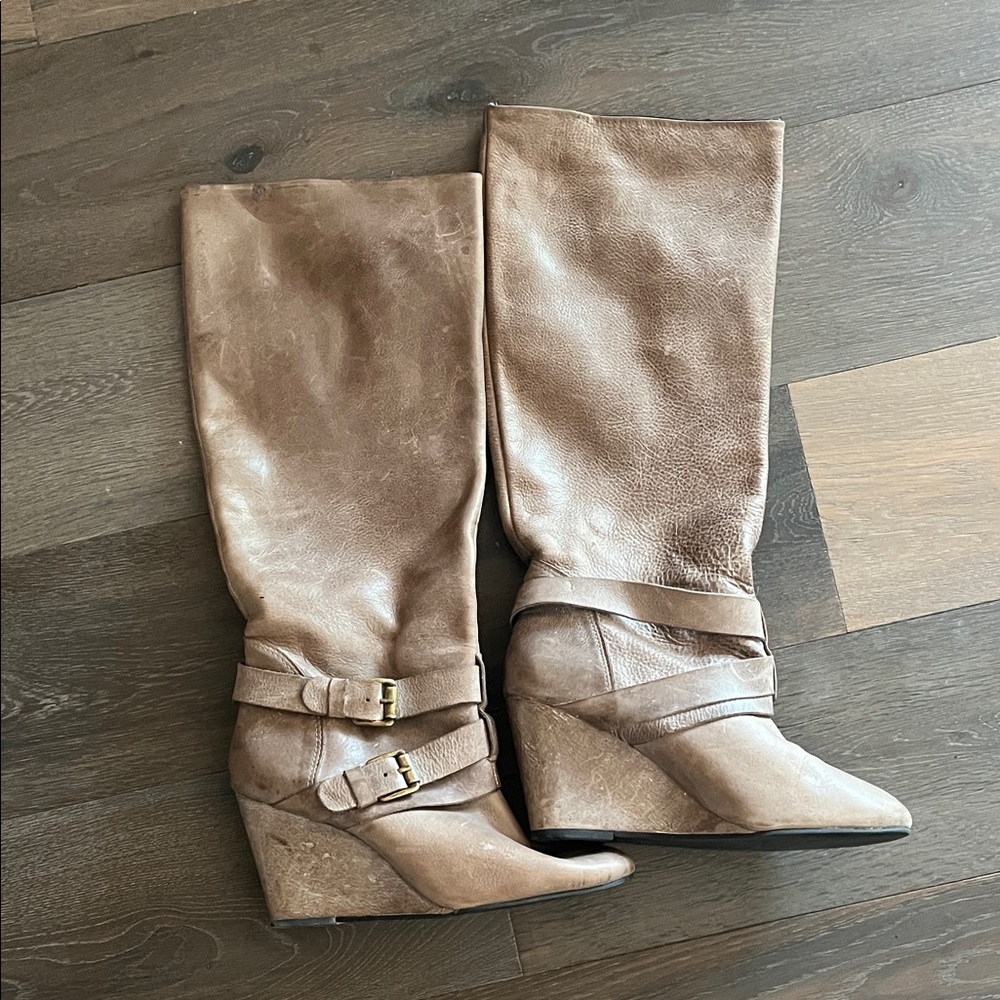 Steve Madden Tan Leather Wedge Boots - Picture 1 of 7